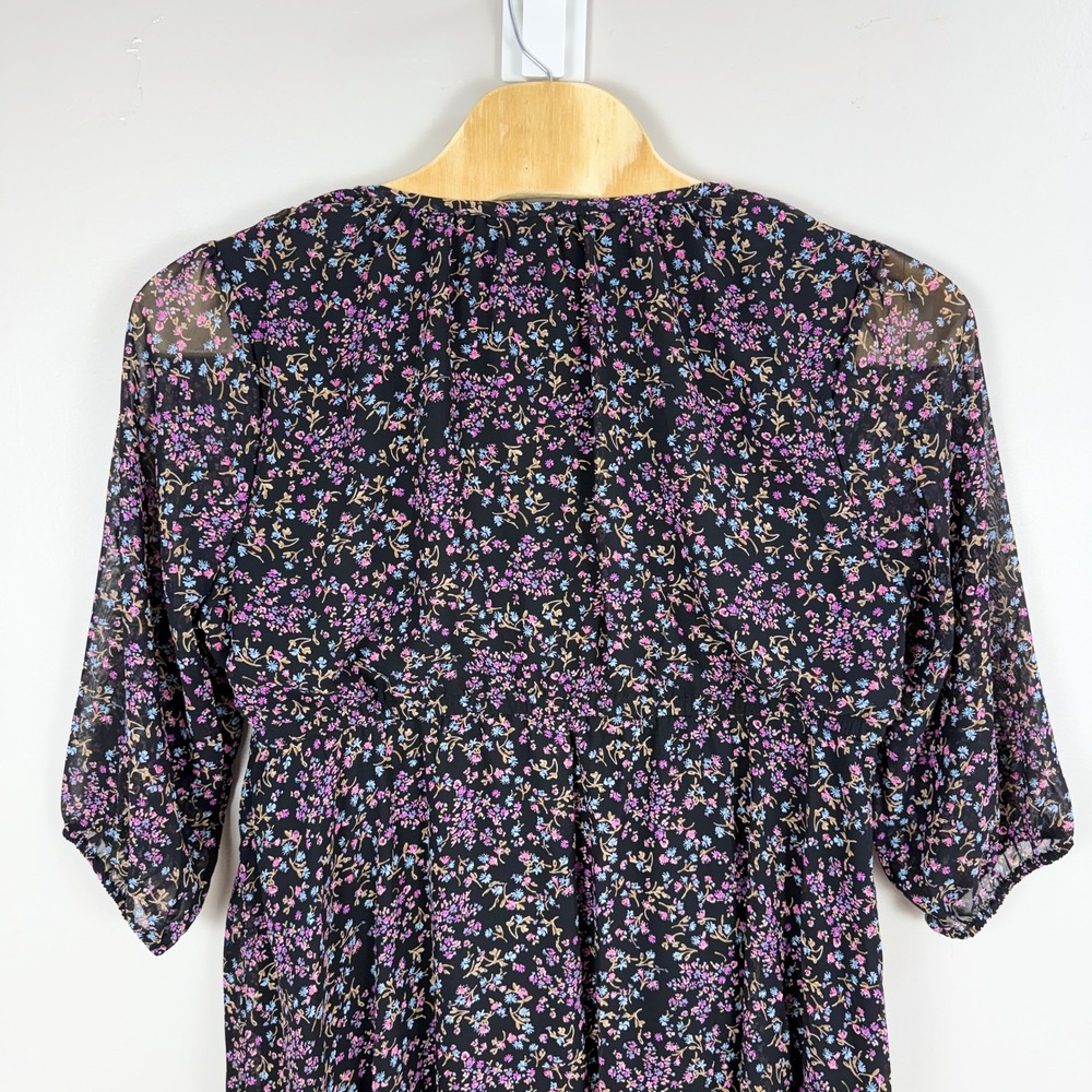 Torrid Chiffon Midi Dress Women 2 Black Floral NWT Cottagecore Boho Feminine - Picture 4 of 9
